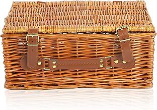 Traditional Premium Wicker Gift Basket With Lid Empty Picnic Hamper WIth Handle Shop Retail Display Basket (Honey, Small)