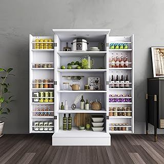 Jehiatek Kitchen Cupboard, 47” Pantry Organizers and Storage, Kitchen Pantry Cabinet White with Doors & Adjustable Shelves, Ideal for Kitchen, Living Room and Dinning Room