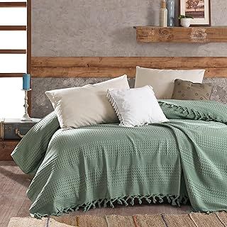 Milam London Sage Green Throw Blanket | Cotton Bedspreads King Size | Sofa Throws Large 3 Seater | Waffle Bed Throw King Size | Large Throws For Sofas 220 x 240 cm