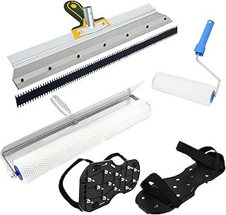 Self-Levelling Cement Tool Kit,Including Stainless Steel Scraper Self-Leveling Rake,Spiked Roller,Spiked Shoes,Epoxy Floor Paint Tools for Self Leveling Cement
