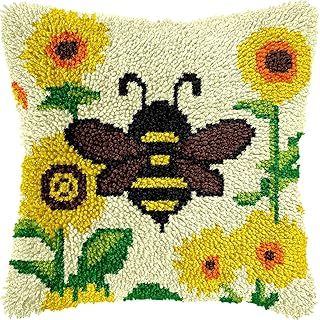 Bee Sunflower Latch Hook Kits for Adults Kids Beginners Cute Animals Flowers Latch Hook Pillow Kit Pre-Printed Latch Hook Rug Kits Cross-stitch Embroidery Cushion for Home Sofa Decoration 17x17 in.