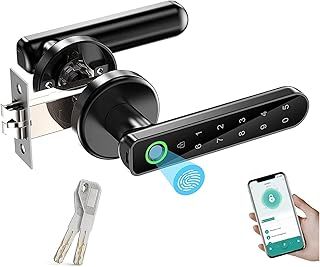 Smart Door 4-in-1 Lock Door Handle Electronic Keyboard Password Bluetooth Smart Lock Biometric Identification Fingerprint Key Digital WiFi Electronic Touch Front Door Home Office Apartment