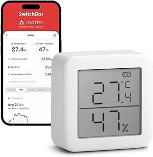 SwitchBot Smart Room Thermometer Hygrometer Sensor Indoor, Bluetooth Digital Temperature Monitor with Free Data Storage, Dewpoint/VPD/Absolute Humidity Meter, LCD Screen Wireless Thermometer for Home