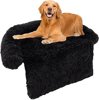 Pet Sofa Bed, Plush Dog Couch Mat with Removable Cover and Double Anti-Slip Design, Washable Puppy Mattress for Small Medium Large Dogs Cats (L, Black)