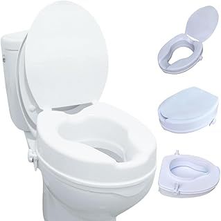 Eazy Raised 4 inch Toilet Seat with Lid - Toilet Seat Riser for Elderly Secure Locking, Disabled Toilet Seat, Elevated Toilet Seat for Adults, Toilet Raiser for Elderly Adults, Pregnant Women,Disabled