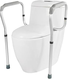 Toilet Safety Frame, Toilet Safety Rails Grab Bars for Seniors, Elderly, Handicapped Disabled, Adjustable Height/Width, Aluminum Alloy Toilet Armrest Free Standing with Non-Slip Rubber Feet