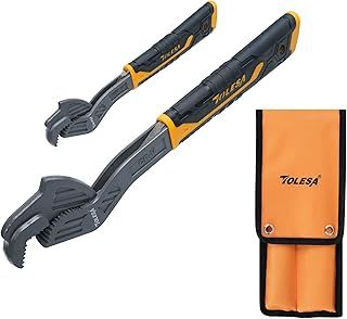 TOLESA Universal CR-V Pipe Vise Wrenches Self Adjusting with Wide Jaw 9-43mm, 2 Pack Quick-Adjust Pipe Wrenches for Kitchen, Bathroom, Tight Spaces