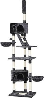 Yaheetech Tall Cat Tree, Floor-to-Ceiling Tower Height Adjustable, Multi-Level Condo with Ladder, Activity Center Play House Climbing Structure w/Scratching Posts & Fur Balls, Dark Grey