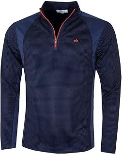 Calvin Klein Golf Mens Micro Grid Layering Mid Layer - Navy/Orange - L