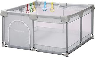 Requena Baby Playpen, Indoor/Outdoor Toddler Fence with Breathable Mesh, Extra Large Play Yard, FAB120, 120cm x 120cm, Grey