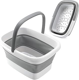 ALINK Collapsible Foot Bath Basin with Handle - 15L/4 Gallons Massaging Tub for Foot Soaking & Pedicure, Gray