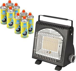 Portable 1.7kW Compact Outdoor Gas Heater - Infrared Ceramic Burner, Lightweight, Emergency Heating (Heater + 8 Canisters)