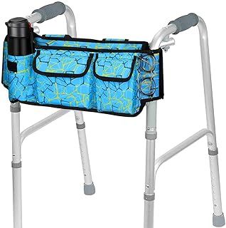 supregear Walking Frame Bag, Walker Basket Organizer Pouch Tote for Walker Style Rollator and Wheelchair, Updated Hook & Loop Design, Easy Access to Zipper Pocket, Floral