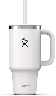 Hydro Flask - Travel Tumbler 946 ml (32 oz) with Closable Press-In Straw Lid - Stainless Steel - Double Wall Vacuum Insulated - Splash resistant lid - White