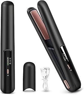 2 in 1 Cordless Hair Straightener and Curler - Portable Curling Iron Wireless Hair Straightener for Straightening and Curling Fast Heating Flat Iron with Type-C Rechargeable, 3 Heating Modes (Grey)