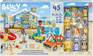 Bluey Friends & Family Beach Bash Mega Set- House Playset 45 Piece Ultimate Mega Set-Large-Includes Sticker Sheet