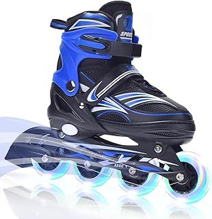 ERNAN Kids Unisex Blue Inline Skates, Light Up, Adjustable Size, Roller Blades for Kids & Youth