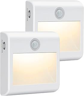 Motion Sensor Night Light, [2 Pack] Stick-On Battery Powered Night Lights, Motion Sensor Lights Indoor (AUTO/ON/OFF), Cupboard Light for Hallway, Stair, Closet, Shelf, Bathroom, Kitchen, Natural White