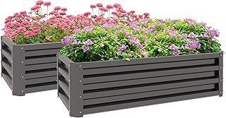 Outsunny Galvanised Raised Beds for Garden Set of 2, Outdoor Elevated Planter Box, Easy-to-assemble, for Growing Flowers, Herbs and Vegetables, Green