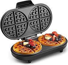 VonShef Double Waffle Maker – Double Belgian & American Waffle Machine with Non Stick Plates, 1200W, Savoury Snacks & Desserts, Auto Temperature Control, Cool Touch Handle – Silver