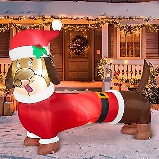 Joiedomi 5FT Christmas Puppy Inflatable Decoration with Build-in LED, Christmas Dachshund Inflatable, Blow Up Wiener Dog Yard Decoration for Xmas Indoor Outdoor Yard Garden Décor