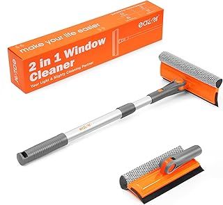 eazer Window Cleaning Squeegee Kit, 2-in-1 Rotatable Squeegee for Window Cleaning, Window Cleaner Tool, Window Washing Equipment Kit with Extension Pole (20''-30'') for Shower/Windshield - 2 Head