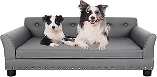 BingoPaw Large Dog Sofa Couch: Luxury Microfiber Leather Cloth Pet Sofa Lounge Bed for Large Dogs - Wooden Frame Raised Puppy Sofa Chair with Comfortable Cushion Mat Grey XL(120x74cm)