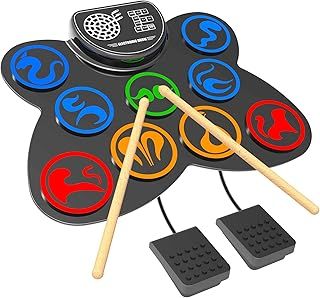 Electric Drum Kit - CNAPXAIA Portable Kids Drum Set with Build-in Stereo Speakers, 9 Pad Silicone Electronic Drum Machine Musical Instrument Gifts for Birthday Christmas