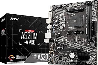 MSI A520M-A PRO Motherboard mATX - Supports AMD Ryzen 3rd Gen Processors, AM4, DDR4 Boost (4600MHz/OC), 1 x PCIe 3.0 x1, 1 x M.2 Gen3 x4, Gigabit LAN