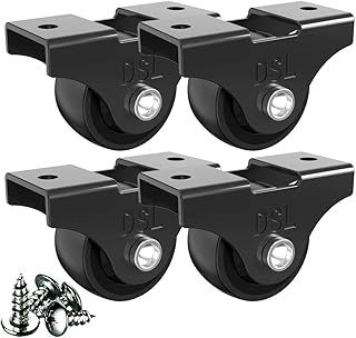 DSL Castor Wheels Trolley – 25mm Heavy Duty Caster Wheels Set of 4 – Small Rubbered Wheels for Furniture - Black up to 60KG +Free Fitting Castors for Furniture