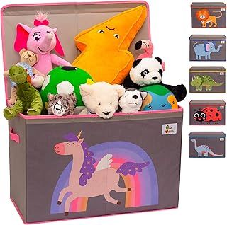 Olive&Oscar 80L Toy Box | Toy Storage | Kids Toy Box Storage with Lid & Handles | Suitable for All Children, Boys, Girls,Toddlers & Baby | Large | Pink Unicorn | L60cmW33cmH40cm