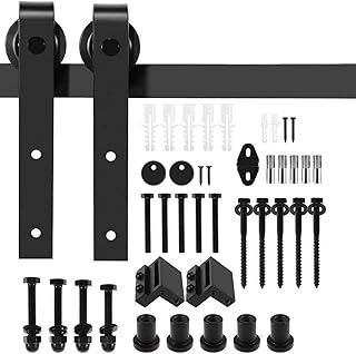 Heavy Duty 200cm 6.6FT Barn Door Sliding Kit - Dulcii Steel Track, Rail & Roller System for Smooth Sliding Door Operation (Black, 6.6FT)