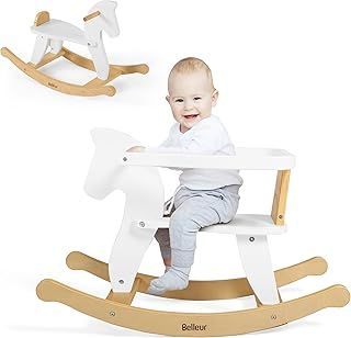 Belleur Wooden Rocking Horse for Baby, Toddler Wood Ride-on Toys for 1-3 Year Old, Boys & Girls Rocking Animal for Indoor & Outdoor Activities, Birthday White