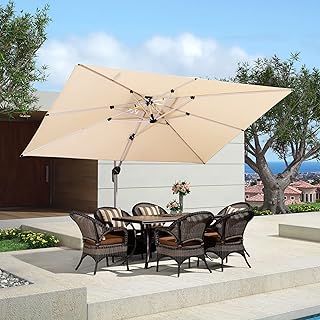 PURPLE LEAF 3 X 3 M Garden Cantilever Parasol, Large Square Overhanging Patio Umbrella with Crank Handle and Tilt for Balcony and Outdoor, Begie