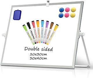 DOLLAR BOSS Magnetic Desktop Whiteboard 30x40cm Double Sided Dry Erase Small White Board with Stand, A3 Mini Whiteboard 8 Pens, 1 Eraser, 6 Magnets, for Kids Students School, Home, Office
