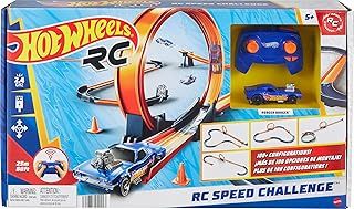 Hot Wheels Toy Car RC Set with 1:64 Scale Remote-Control Vehicle & 30+ Pieces of Race Track to Create Multiple Configurations, HXX45