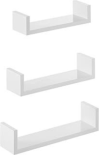 SONGMICS Floating Shelf Set of 3, Wall Shelves, 30/35/40 cm, Decorative Shelves, Each Shelf Holds up to 10 kg, for Living Room, Home Office, Bathroom, Kitchen, Cloud White LWS40WT