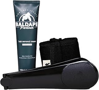 BALDAPE PARLOUR Body & Back Hair Removal Kit with Men's Depilatory Cream, Extendable Applicator & Loofah for Smooth, Hair-Free Results