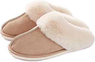 Misolin Womens Slipper Memory Foam Fluffy Slip-on House Suede Fur Lined/Anti-Skid Sole, Indoor & Outdoor