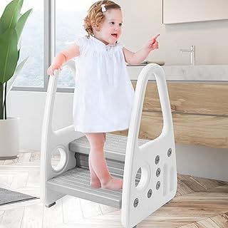Step Stool for Kids, Toddler Step Ladder with Handles, Anti-Slip Stool for Children, Plastic Ladder/Toddler Helper Stool for Potty Training, Bathroom Sink, Bedroom & Kitchen, Easy to Clean
