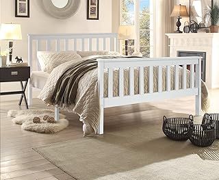 White 3ft Single Wooden Bed Frame Solid Pine Wood Furniture Shaker Stylish Finished Headboard High Foot End Adults Kids Teenagers 98X198X82cm (3ft-Single-Bed-Frame-Only)