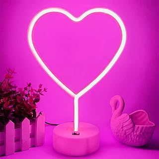 Neon Heart Lights Heart Neon Lights LED Neon Lights for Bedroom USB/Battery Powered Love Heart Neon Light Neon Pink Sign Aesthetic Room Decor Birthday Decorations for Women Wedding Decor