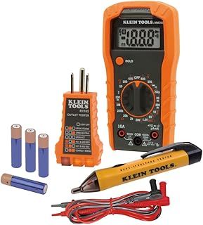 Klein Tools 69149P Electrical Test Kit with Digital Multimeter, Noncontact Voltage Tester and Electrical Outlet Tester, Leads and Batteries, Green,Red