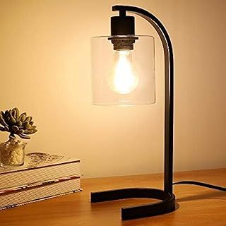 Retro Iron Desk Lamp with Clear Glass Shade, Industrial Nightstand Bedside lamp with 4W E27 Bulb Base, LED Table Lamp for Bedroom, Living Room Modern,Office, Kids(Bulb Included)