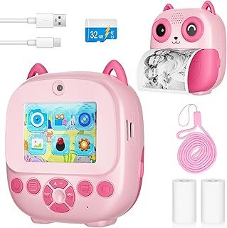 Bestcool Kids Camera Instant Print for Boys Girls, Instant Print Camera Toy 2.4" Screen 1080P HD Kids Digital Camera with Print Photo Paper Birthday for 3-10 Years Old, 32GB SD Card
