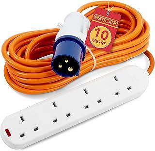 Camping Electric Hook Up Cable - Heavy Duty 1 Metre, 4 Gang Electric Hook Up for Camping, Mobile Homes, Refrigerated Vehicles High Visibility 16A Camping Hook Up Cable Extension Lead (1M)