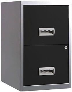 095808 A4 Steel Lockable 2 Drawers Filing Cabinet - Silver/Black