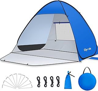 Glymnis Pop Up Beach Tent Small for 1-2 Person/Large for 3-4 Person, UV Protection Beach Sun Shelter with Zipper Porch, Portable Sun Shade Tent for Beach, Garden, Picnic