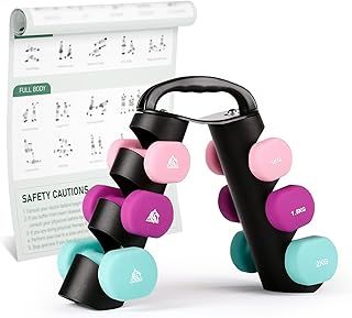 LIONSCOOL Premium Neoprene Dumbbell Sets (1+1.5+2kg, 1+2+3kg, or 1-5kg) with Solid Portable Steel Rack for Home Gym