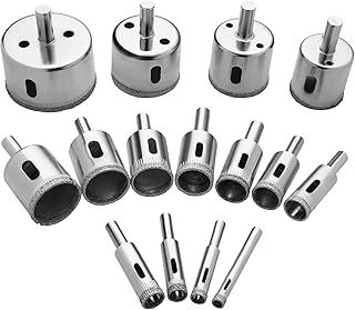 flintronic Diamond Drill Bit Set, 15PCS(8mm-50mm) Carbon Steel Hole Saw Cutter Tools Set for Glass/Tile/Ceramic/Marble/Porcelain Cutting